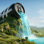 پرامپت حرفه‌ای طراحی پوستر تبلیغاتی سورئال | قوطی نوشابه و آبشار مفهومی | مناسب AI Image